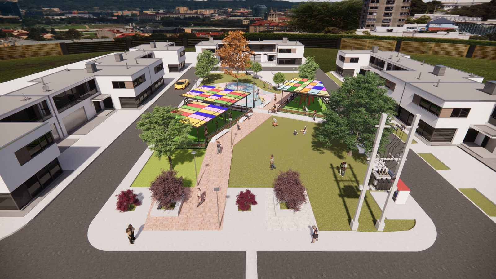 Render 3D Vista general Parque Huarangos – Edificaciones y diseño urbano Ica – TECNOBRAS