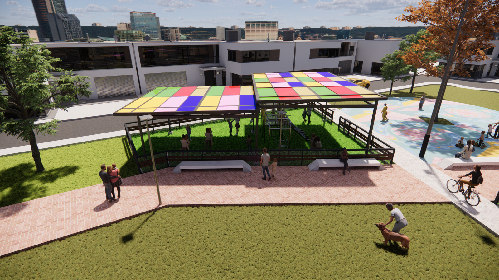 Render 3D Pérgola metálica Los Huarangos – Estructuras metálicas Ica – TECNOBRAS